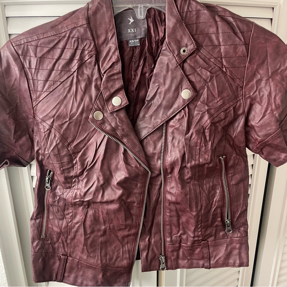 Forever 21 Women's Burgundy Faux Leather Jacket